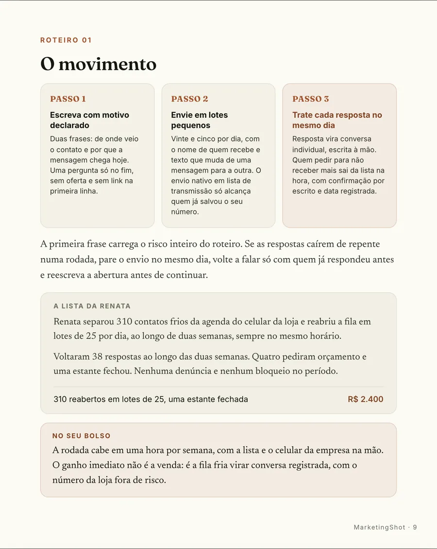 Passo a passo: O movimento em três passos: motivo declarado, lote pequeno e resposta tratada no mesmo dia